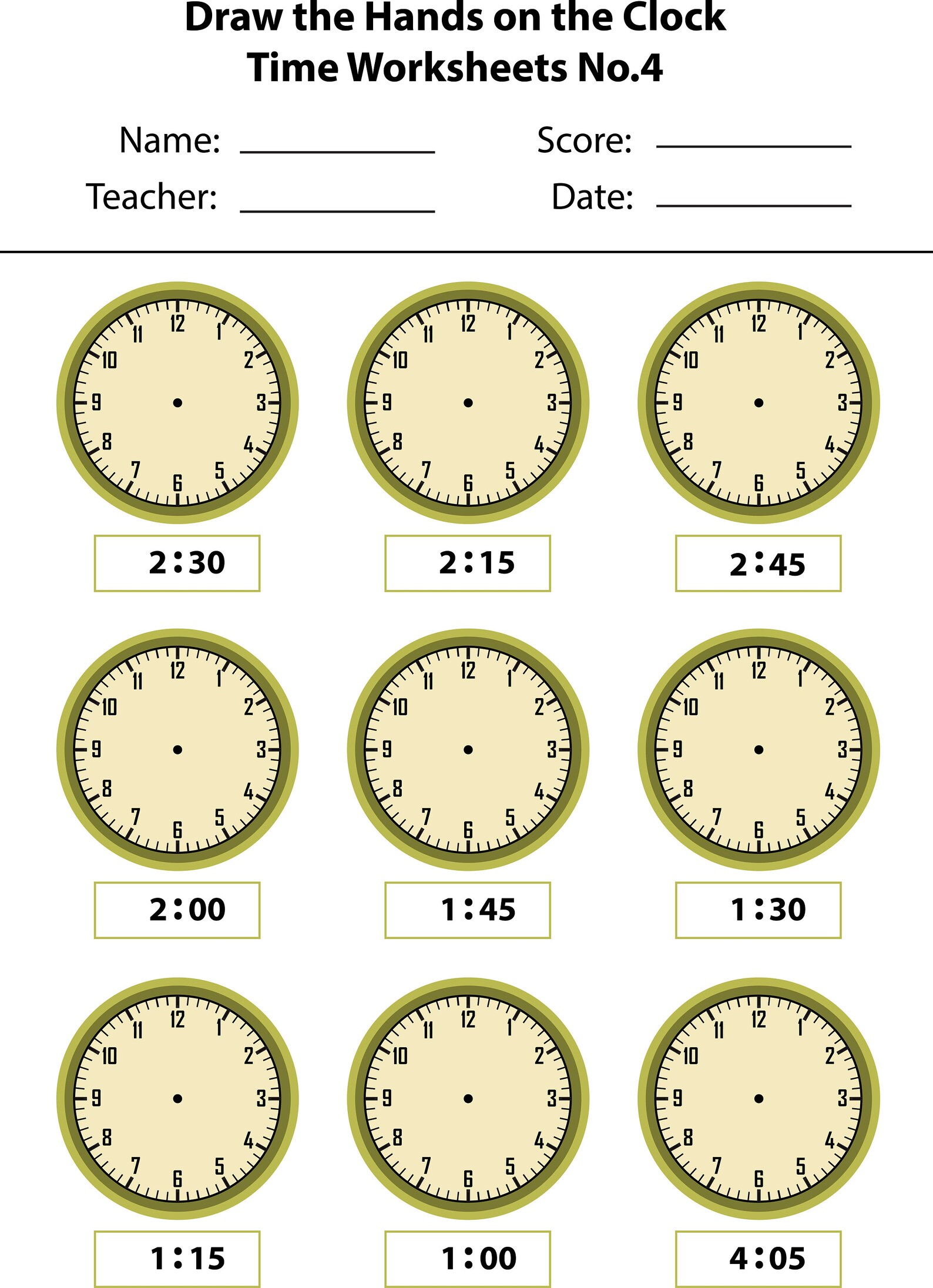 Analog Clock Time Worksheets Svg. Vector. 4 Work Sheets. 36 Etsy