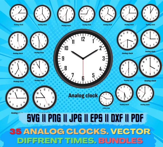 35 Analog Clocks Svg. Different Times. Black Color Bundles. Etsy