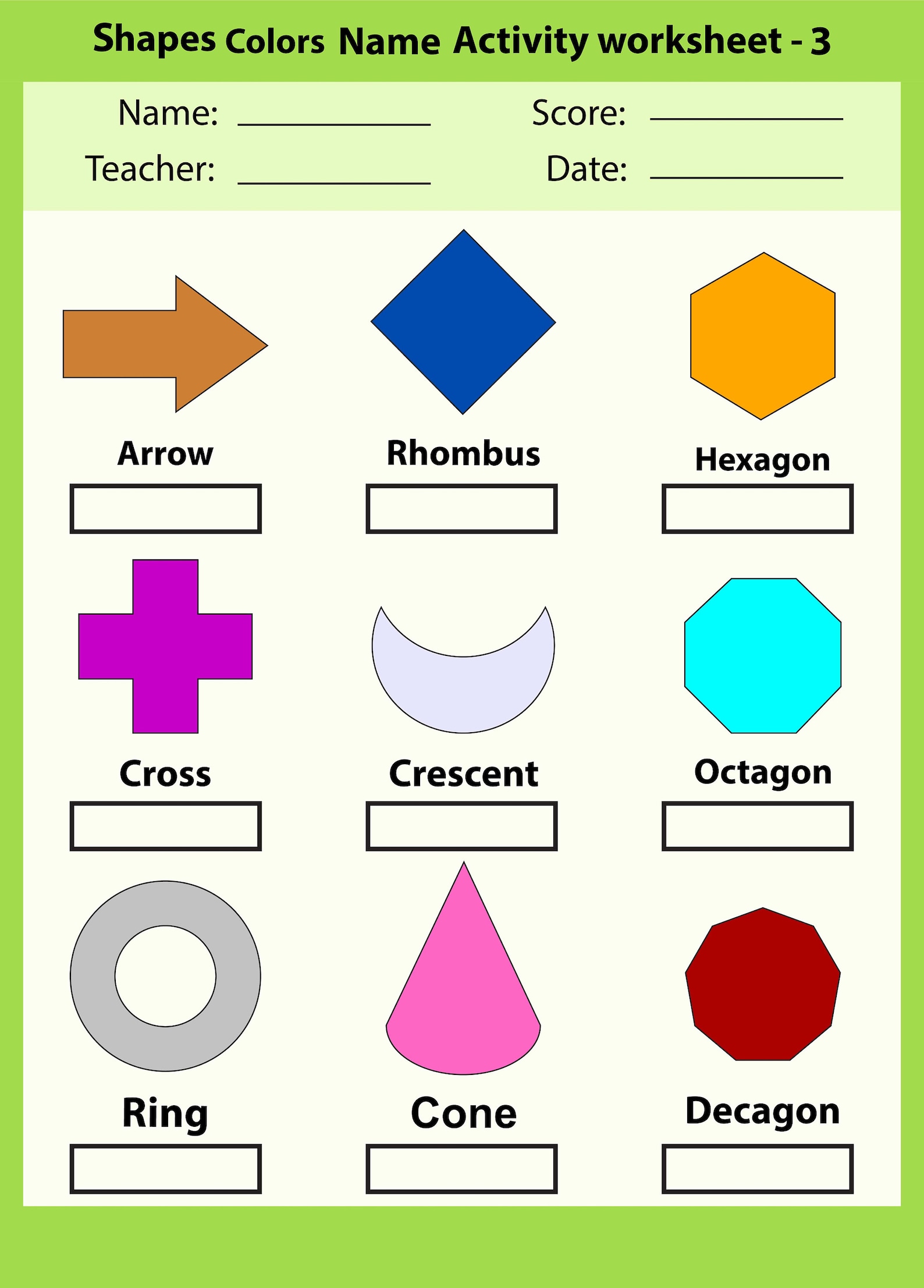 Shapes Colors Worksheet Fill in the Blanks. 3pages Worksheet. - Etsy