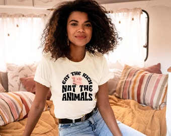 „Iss die Reichen, nicht die Tiere“-T-Shirt | Veganes Slogan-Shirt