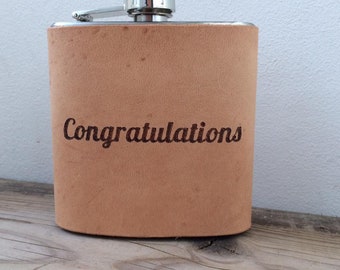 Hip Flask - 'Congratulations'|Fflasg Ledr 'Congratulations'