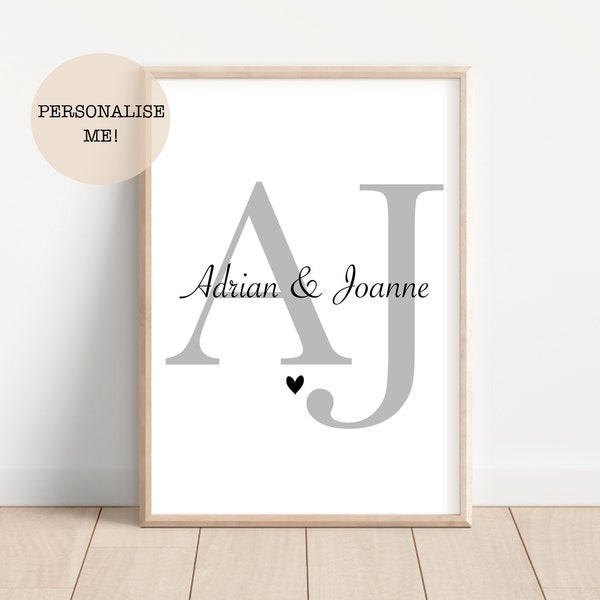 Personalised names Wall Art Couple Typography Print | Home Decor | Couple print | Wall art | Personalised Gift | Bedroom Print Couple gift