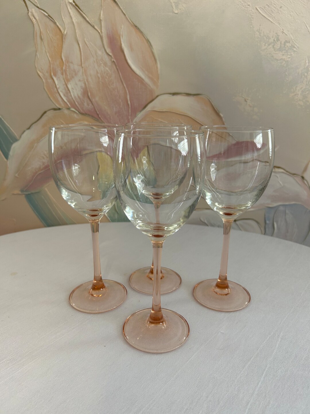 Set of 4 Vintage Pink Stem Wine Glasses Luminarc Made in Etsy