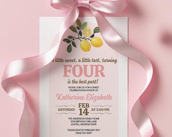 Kids Lemon Theme Birthday Invite | 5" x 7" Invitation Canva Template | Downloadable Invite