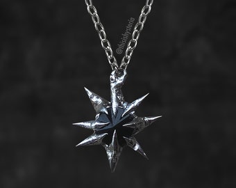 Spiky Cybersigilsm Dorn Sigil Halskette Statement Halskette Flüssigmetall Cybercore Cyber Kette Spiky Futuristisch Grunge Whimsigoth schwarz