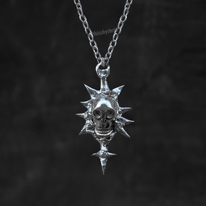 Spiky Skull Soldered Skull Thorn Sigil Necklace Statement Necklace  Liquid Metal Cybercore Cyber Necklace Spiky Futuristic Grunge Whimsigoth