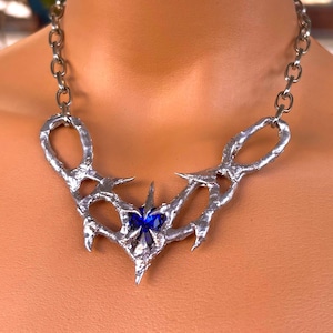 Spiky Elven Fantasy Cybersigilsm Thorn Sigil Necklace Statement Necklace  Liquid Metal Cybercore Cyber Necklace Spiky Futuristic Grunge