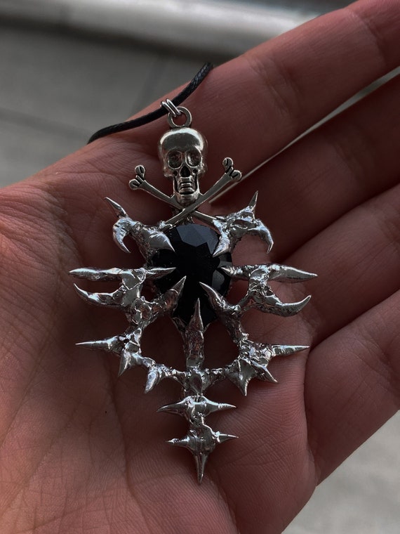 Spiky Cybersigilsm Brutalist Skull Sigil Necklace Statement