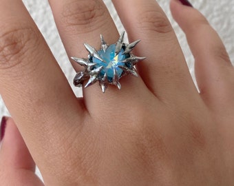 Spiky Herz Ringe Chunky Ringe Statement Schmuck Cybercore Cyber Halskette spitze futuristische Thorn Grunge Spikey Edelstein Unregelmäßige Ringe
