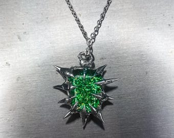 Y2k Cybersigilsm Green Glitter Stained Glass Sigil Necklace