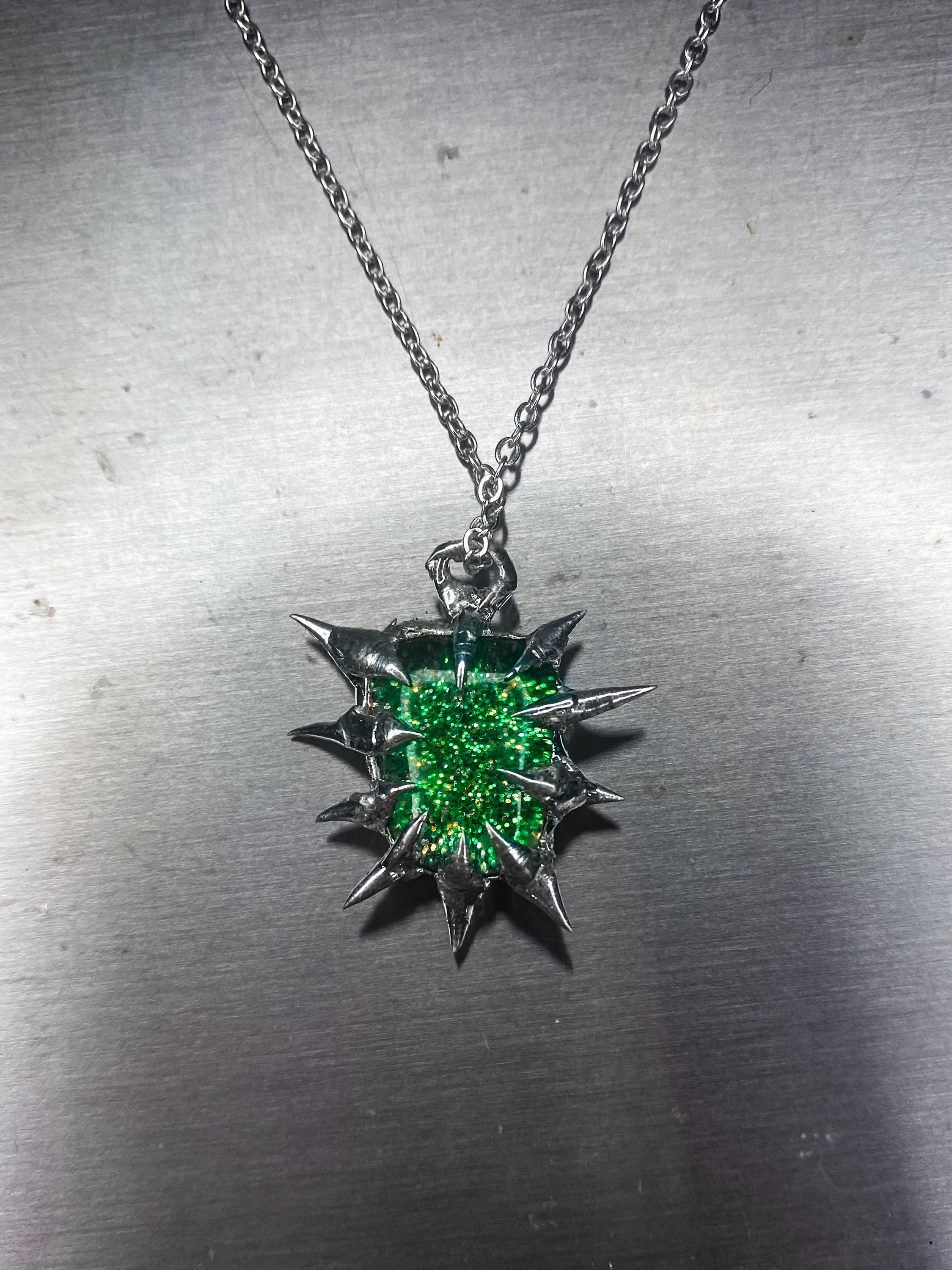 Y2k Cybersigilsm Green Glitter Stained Glass Sigil Necklace