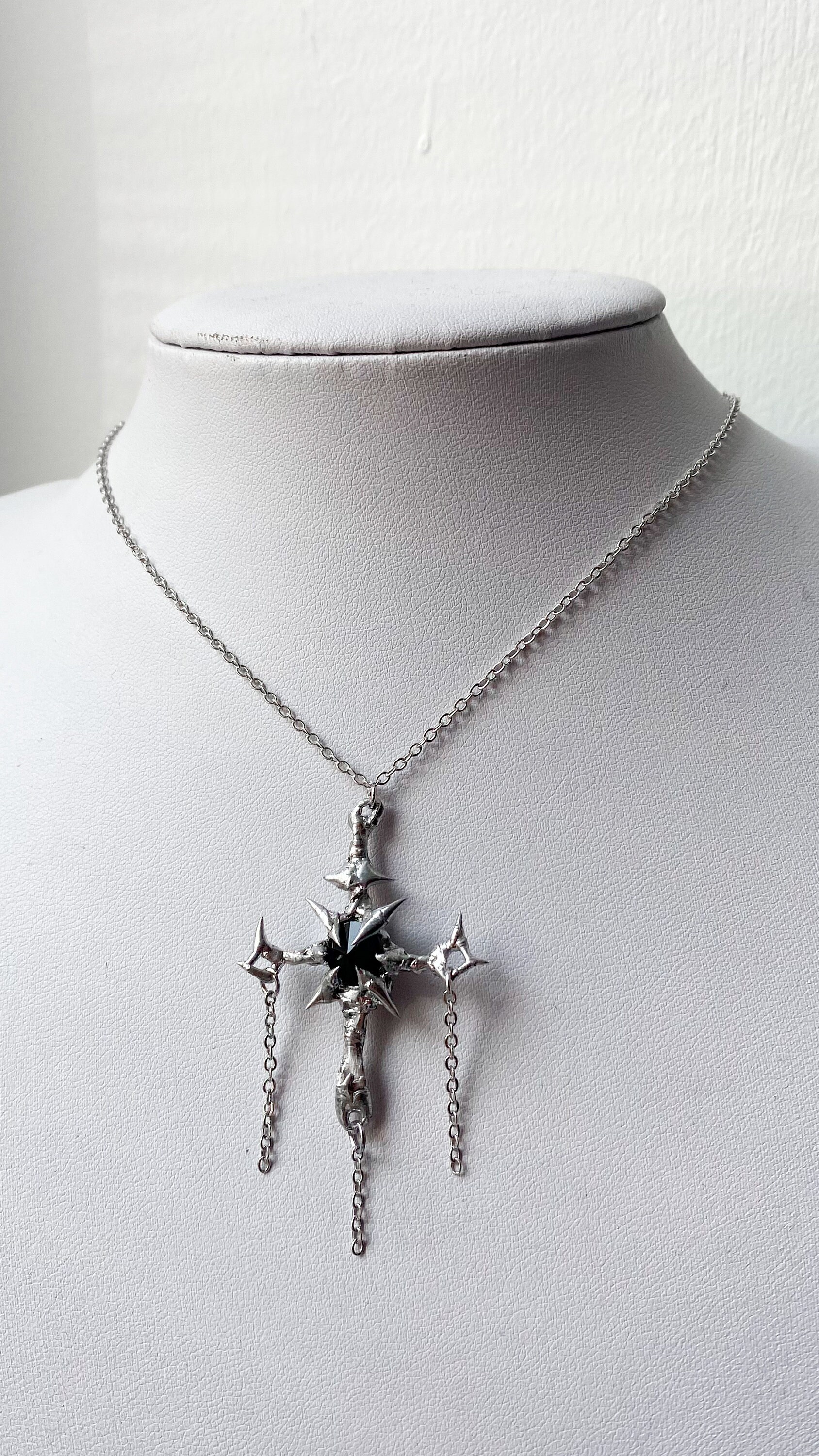 日本未入荷 666999 - Thorns x Extra large cyber Cross Choker Spiky Black Cybersigilsm Thorn Sigil Necklace Statement
