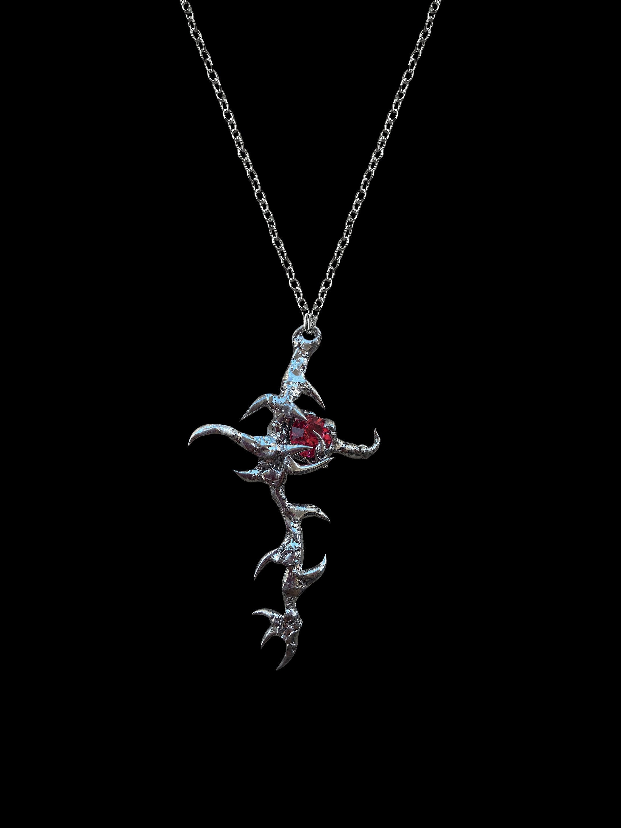 Cyber Cross With Spikes Spiky Cybercore Necklace Futuristic Cyber Cross With Spikes Spiky Cybercore Necklace Futuristic