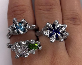 Bubble Perle Ring, Ring kantigen Schmuck, Punk Spiky Ring, flüssiges Metall, gelöteter Ring, Spikey Ring, Cyber Ring