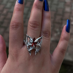 Spiky Metal Butterfly Ring, ring edgy jewelry Punk Spiky Ring , Liquid Metal, Soldered Ring , Spikey ring, Cyber Ring