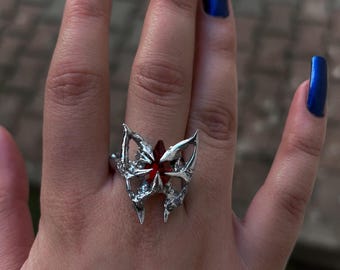 Spiky Metal Schmetterling Ring, Ring kantigen Schmuck Punk Spiky Ring, flüssiges Metall, gelöteter Ring , Spikey Ring, Cyber Ring