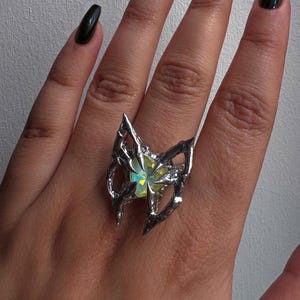 Spiky Metal Butterfly Ring, ring edgy jewelry Punk Spiky Ring , Liquid Metal, Soldered Ring , Spikey ring, Cyber Ring