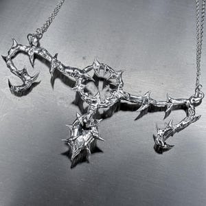 Spiky Elven Cybersigilsm Thorn Sigil Necklace Statement Necklace  Liquid Metal Cybercore Cyber Necklace Spiky Futuristic Grunge