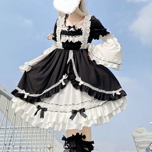 Lolita dress, maid dress, role playing dress, black Lolita fashion dress, Gothic Lolita women's dress, sweet Lolita skirt, princess dress.