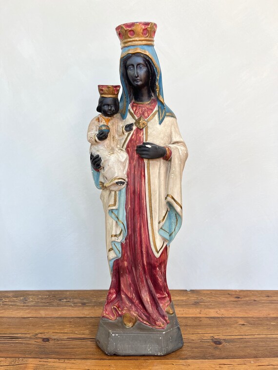 Antique French Black Madonna Statue - Etsy