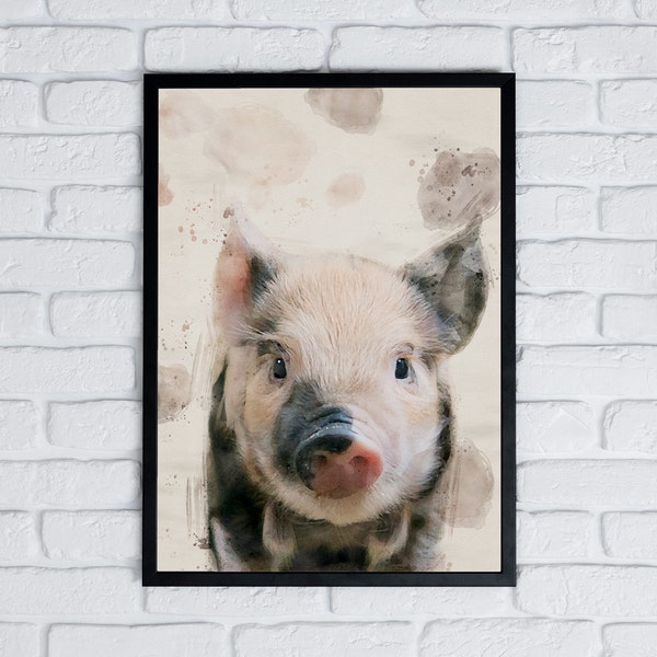 Portrait animaux de la ferme personnalisé effet peinture aquarelle, mouton, brebis, vache, chèvre, cochon, poule, cadeau souvenirs