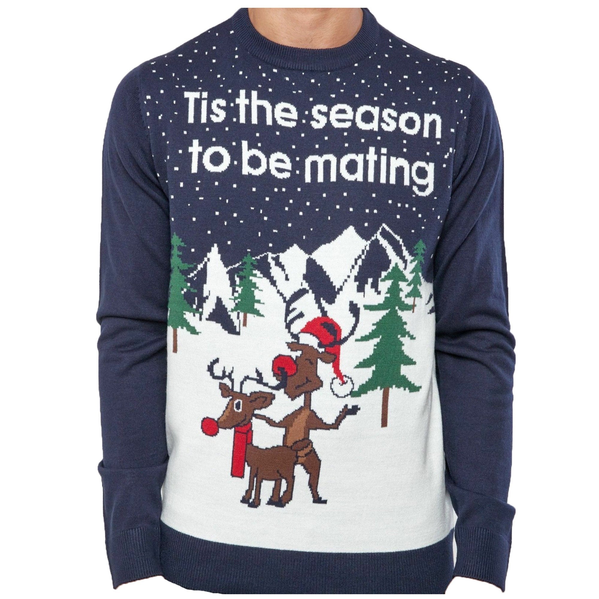 Men's Christmas Novelty Jumper Funny Reindeer Knitted Blue Etsy UK