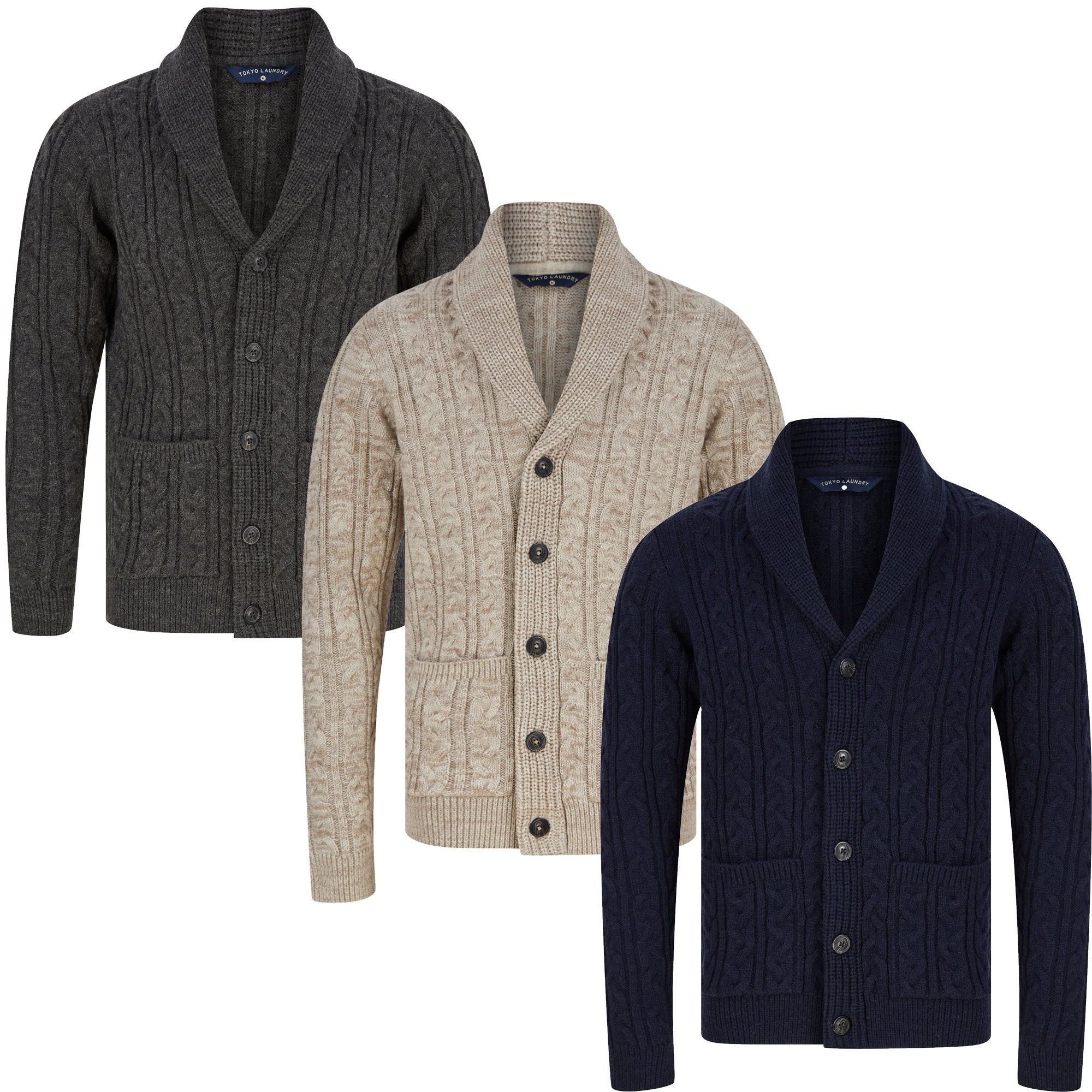 Men's Shawl Neck Diamond Cardigan | Navy | Aran Sweater Market