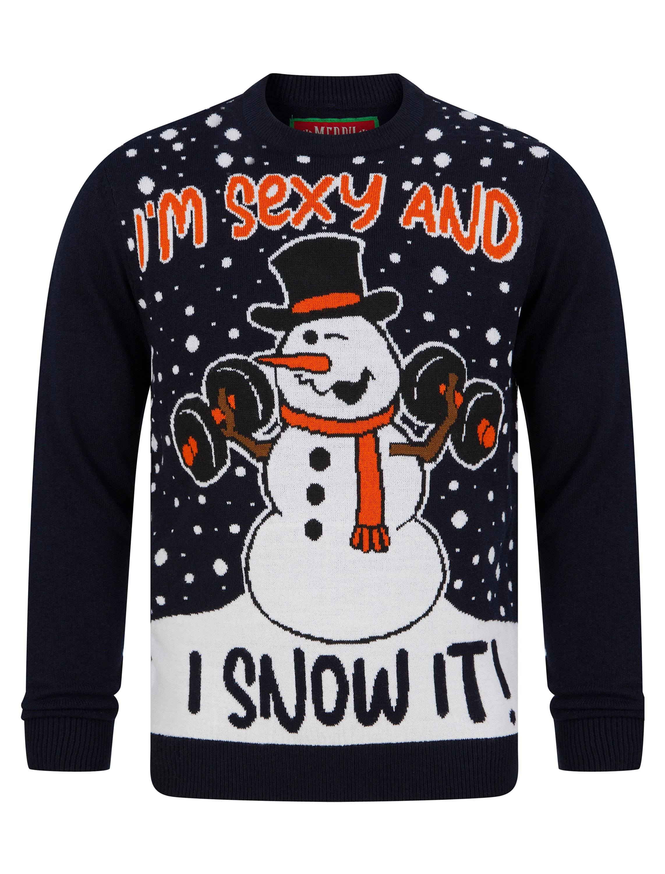 Men's Christmas Novelty Jumper Funny Snowman Knitted Blue Xmas Sweater