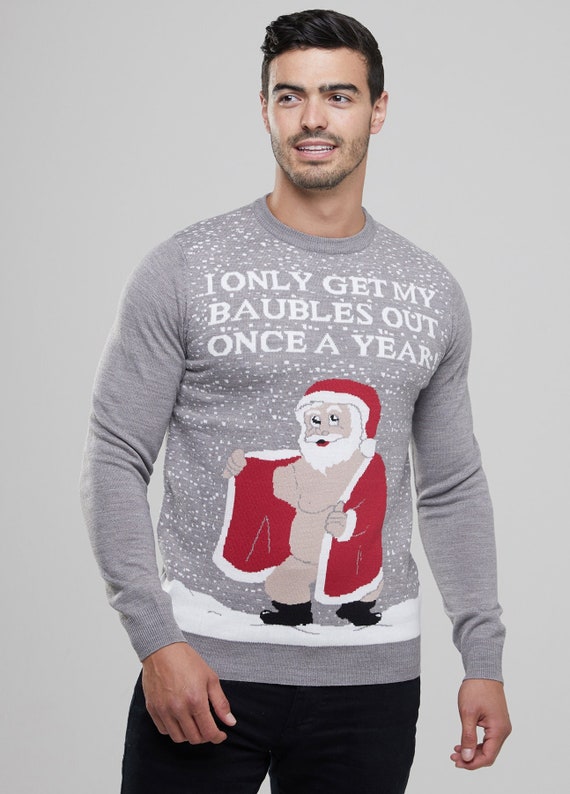 Men's Christmas Novelty Jumper Funny Rude Santa Knitted Etsy UK
