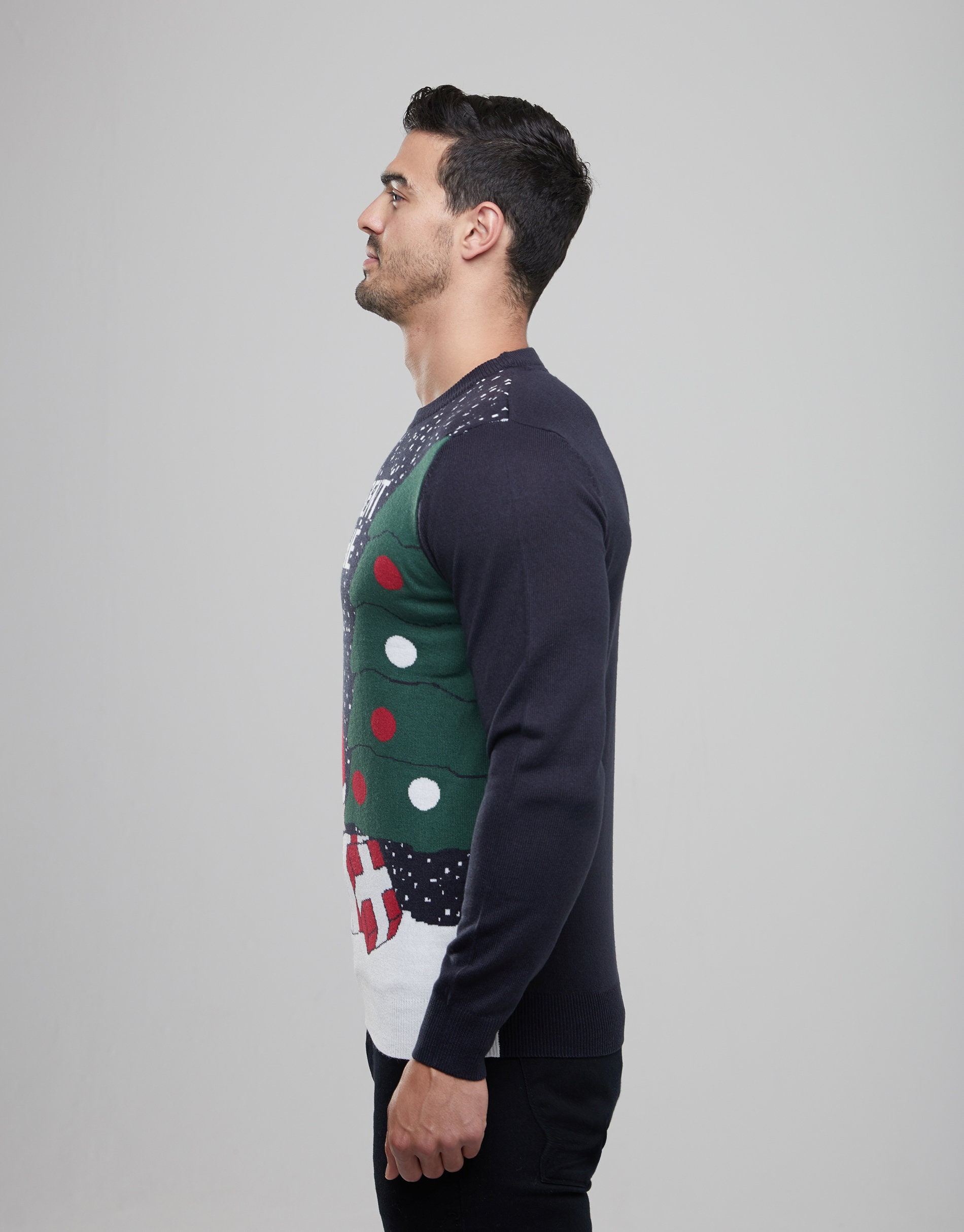 Men's Christmas Novelty Jumper Funny Santa Knitted Blue Xmas Sweater