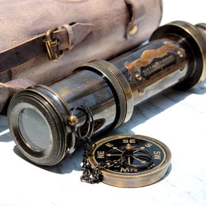 Telescopio de trabajo personalizado, telescopio de latón, catalejo grabado, telescopio pirata, regalo de graduación, regalo de aniversario