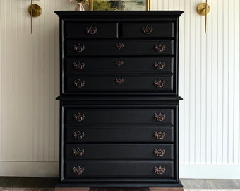 SOLD! Dresser Vintage Tall Chest of Drawers Entryway Console Modern Farmhouse Rustic MCM Modern Black Transitional Bedroom Furniture