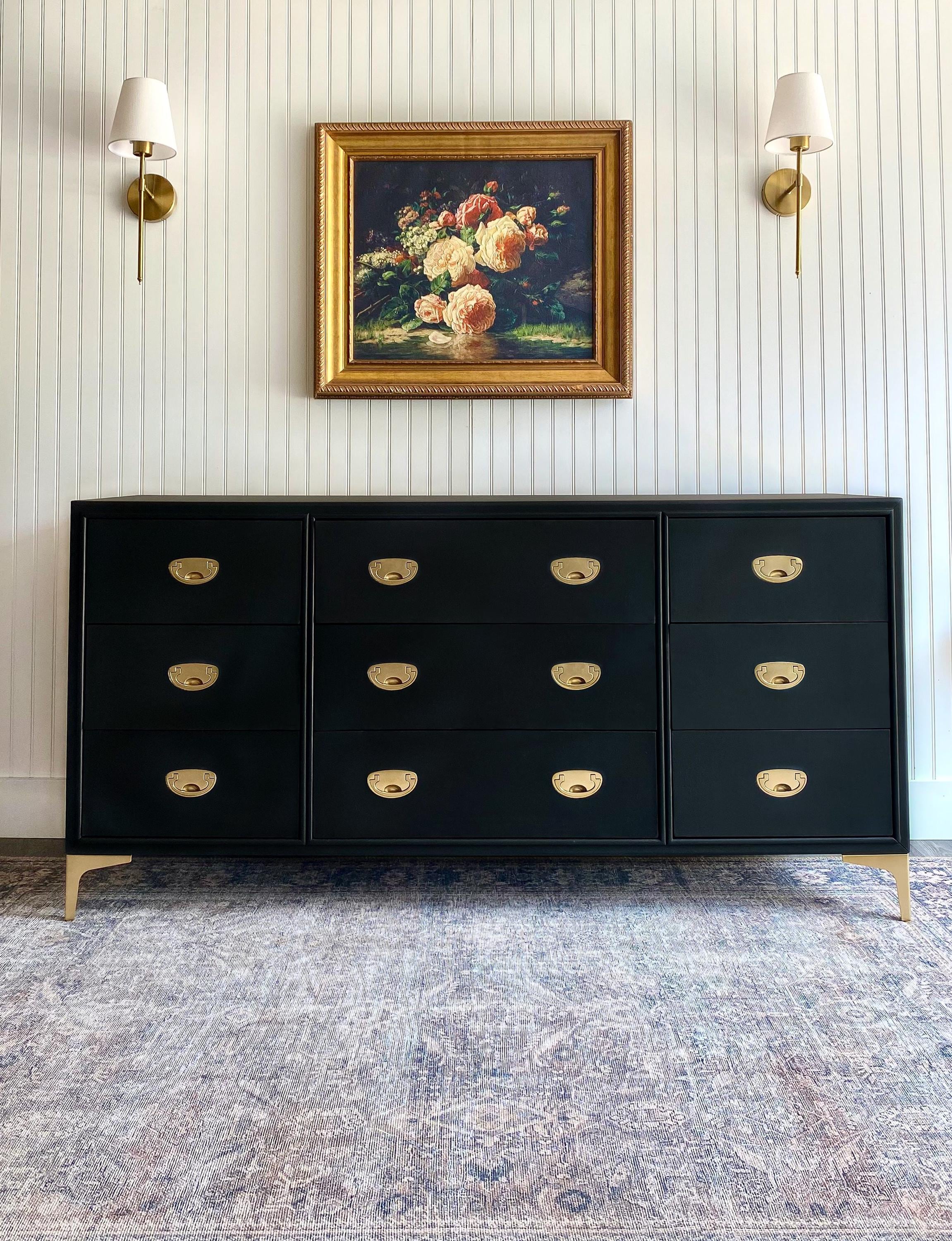 SOLD! Mid Century Modern Dresser, Drexel Heritage Dresser, Campaign Style,  MCM Furniture, Black Dresser, Vintage Bedroom Set, Modern Console - Etsy