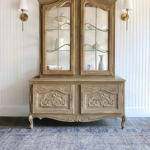 SOLD! Antique French Hutch China Cabinet Farmhouse Cupboard Refurbished Glass Cabinet Dining Room Hutch Linen Closet Chateaucore Bookcase