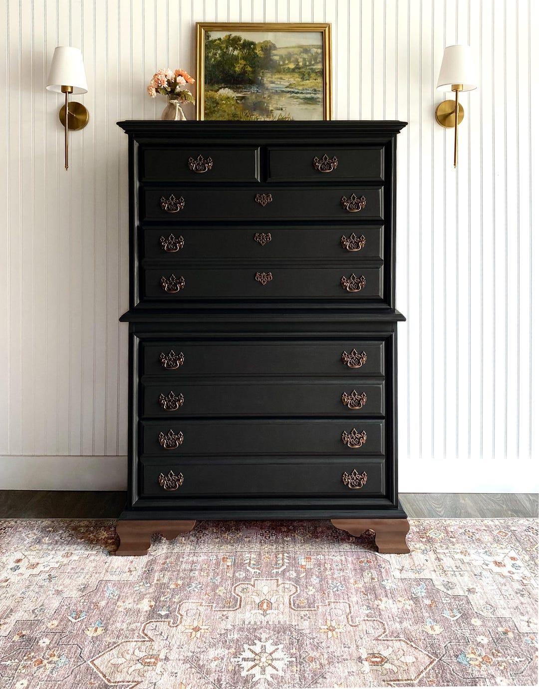 long black dresser FUFU&GAGA Wooden 63 in. Width 12 Drawer Dresser, Storage Cabinet Console with Wooden Legs, European Style THD-390033-02 Free Purchase worn black tall dresser