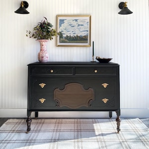 SOLD! Dresser Vintage Sideboard Nursery Dresser Modern Farmhouse Hepplewhite Bedroom Dresser Entryway Console Black Furniture