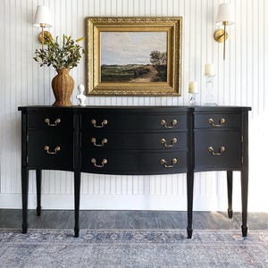 SOLD! Refinished Hepplewhite Buffet, Antique Buffet, Black Painted Sideboard, Brass Hardware, Dining RoomCredenza, Black Dresser