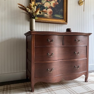 dresser vintage dresser chest solid wood antique dresser entryway console walnut nursery dresser brass hardware modern farmhouse home boho furniture refurbish country cottage furniture furniture refinisher nursery chest nursery decor