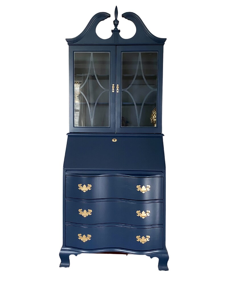 SOLD Vintage Antique Secretary Desk Secretary Hutch Serpentine Drawers