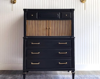MCM Dresser, Vintage Midcentury Modern Dresser Chest, Tall Chest of Drawers, Modern Black Dresser, Walnut Bedroom Dresser
