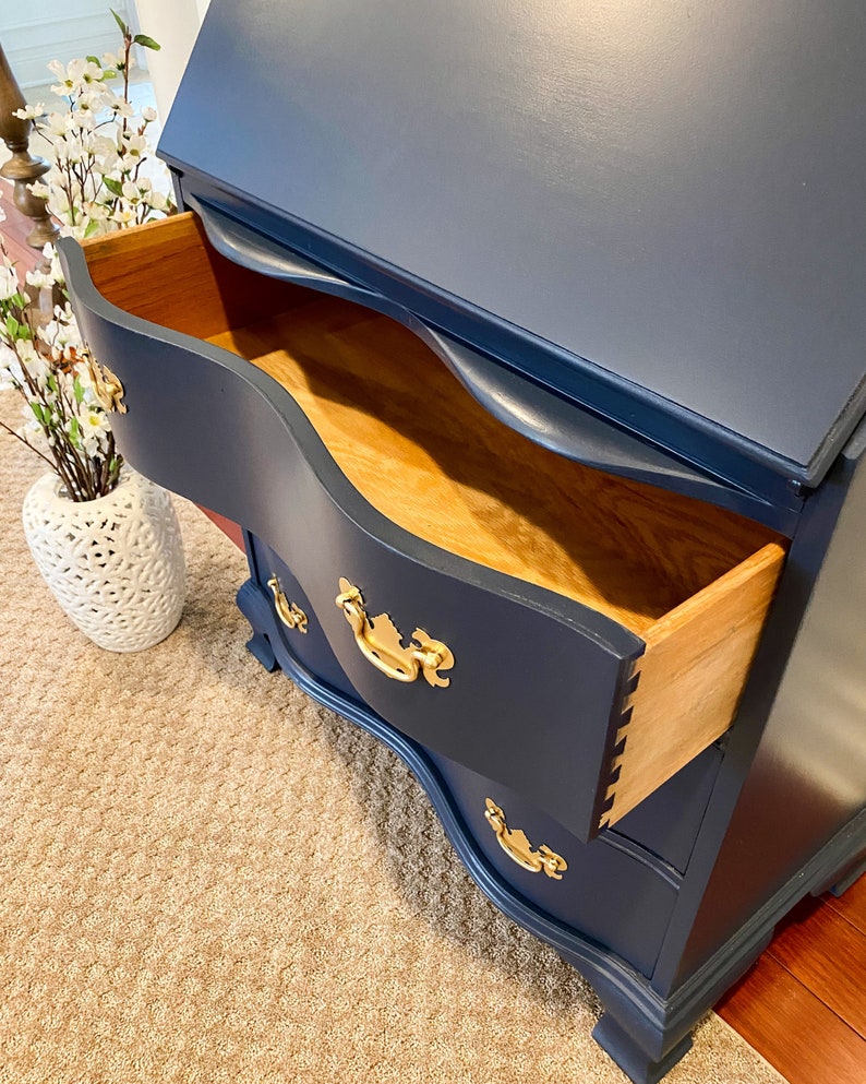 SOLD Vintage Antique Secretary Desk Secretary Hutch Serpentine Drawers