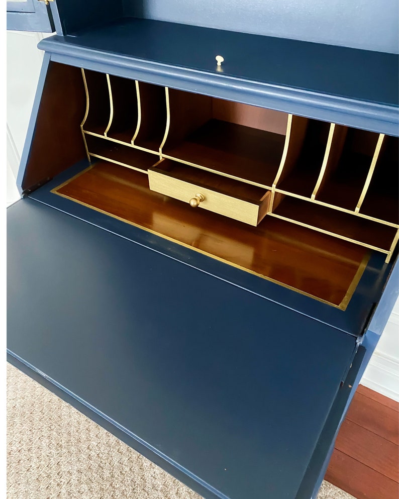 SOLD Vintage Antique Secretary Desk Secretary Hutch Serpentine Drawers