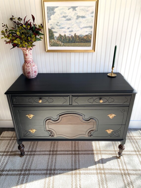 SOLD! Dresser Vintage Sideboard Nursery Dresser Modern Farmhouse  Hepplewhite Bedroom Dresser Entryway Console Black Furniture - Etsy
