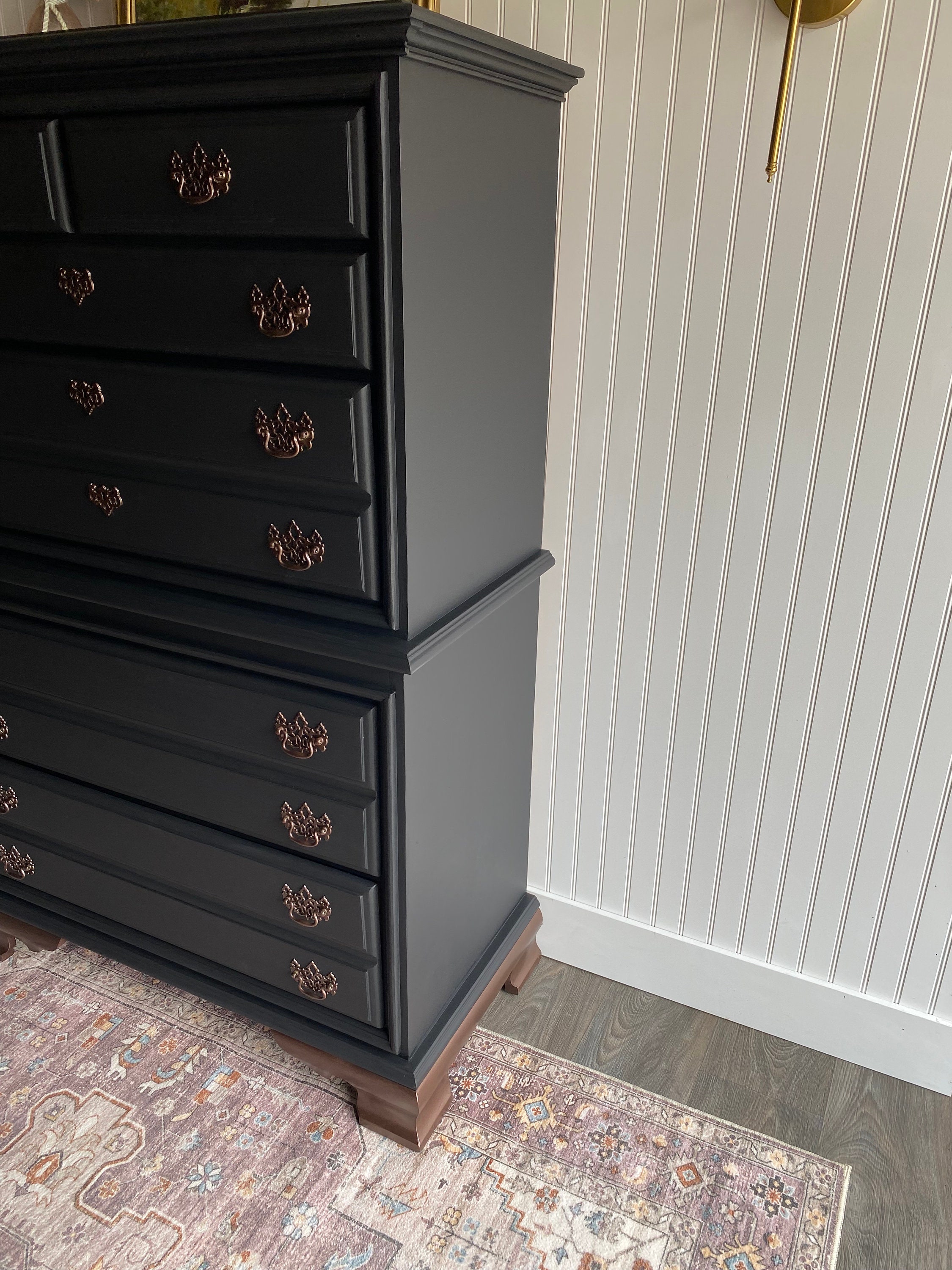 SOLD! Dresser Vintage Tall Chest of Drawers Entryway Console Hepplewhite  Dresser Copper and Modern Black MCM Transitional Bedroom Furniture - Etsy