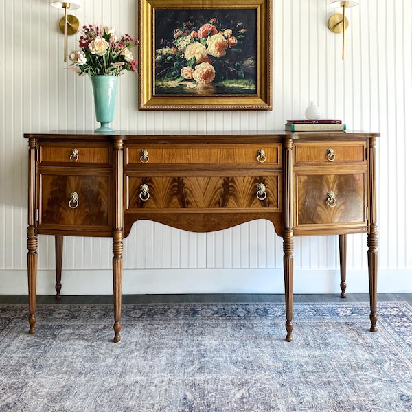 SOLD! Buffet Sideboard Credenza Antique Hepplewhite Buffet Entryway Console Dresser Federal Style Tiger Oak Transitional Dining Room