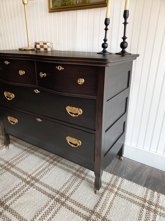 vintage walnut dresser Marble offering three deep and spacious doors at the center and an additional three drawers along each side Mid-Century Modern Walnut 6-Drawer Dresser