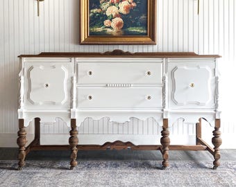 SOLD! Vintage Buffet, Painted Sideboard, Antique Buffet, Turned Leg Credenza, French Farmhouse Entryway Console, Cottage Buffet