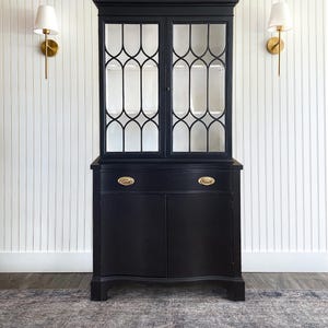 SOLD! Antique China Cabinet Hepplewhite Hutch, Black Hutch, Duncan Phyfe Style, Vintage, Refurbished Farmhouse Modern Hepplewhite Hutch