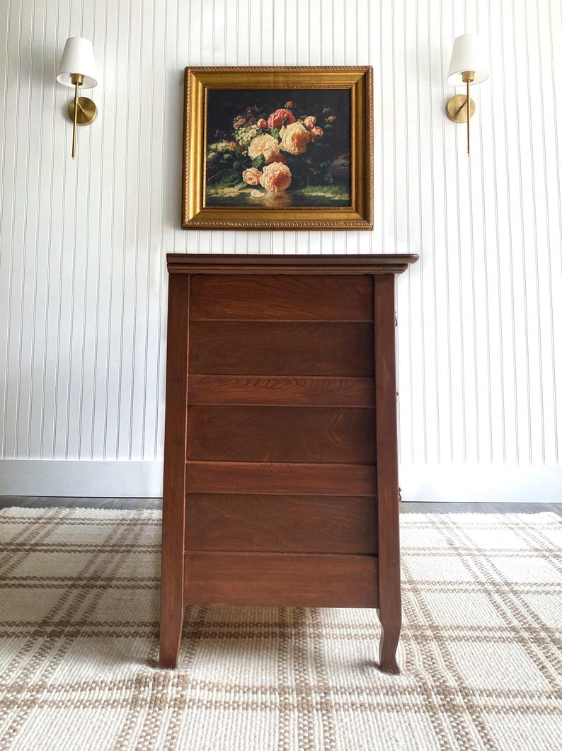 Vintage Dresser, Walnut Dresser, Antique Dresser, Entryway Console, Nursery Dresser, Modern Farmhouse Nursery Furniture, Walnut Chest nursery chest nursery decor nursery inspo vintage nursery custom furniture dresser makeover refinished dresser