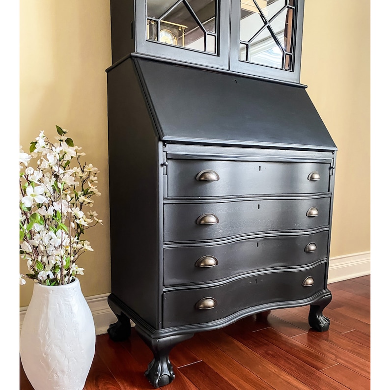SOLD Antique Secretary Desk, Black Secretary Hutch, Farmhouse, Vintage